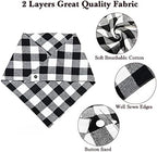 2PCS Chirstmas Red and Black-White Plaid Dog Bandanas with Button, Dual Layer Scarf Soft Cotton Triangle Bib Girls and Boys Kerchief Adjustable Accessories for Small Medium Large Pets