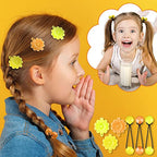 72 Pcs Hair Accessories Set - Self Hinge Barrettes, Bubble Bows, Flowers, Plastic Clips for Baby Toddler Girls (Yellow, Light Yellow, Dark Brown)