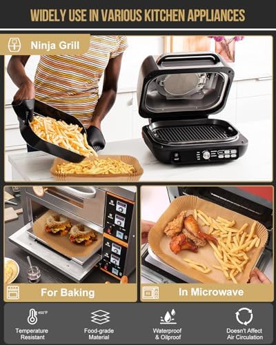 130PCS Air Fryer Liners Disposable for Ninja FG551/DG551 6-in-1 Indoor Grill, MMH Airfryer Parchment Paper Liner Rectangular for Ninja Smart XL Air Fryer, Ninja IG601 Foodi Airfryer Oven Accessories