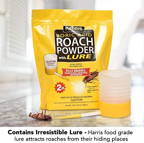 Harris Boric Acid Roach and Silverfish Killer Powder w/Lure, Powder Duster Included in The Bag (32oz)