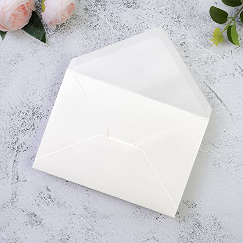 PONATIA 50 PCS/Pack A7 Envelopes, 5.25 x 7.5'' Shiny Ivory Envelopes, Perfect 5x7 Envelopes for Wedding Invitation Cards, Christmas Gift Cards Envelopes, Acrylic Invitations, Photos