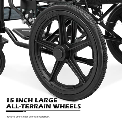 monicare Wheel Chair for Adults with Swing-Away Footrest and Loop-Lock Handbrakes 17.5 inch Seat Wheel Chair 15" Rear Wheel Lightweight Ultralight Transport Chair for Travel Compact Storage, 250 lbs