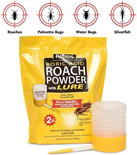 Harris Boric Acid Roach and Silverfish Killer Powder w/Lure, Powder Duster Included in The Bag (32oz)