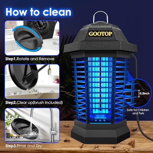 Bug Zapper Outdoor, Mosquito Zapper Outdoor, Electric Fly Zapper, Bug Zapper, Mosquito Killer, Fly Traps, 3 Prong Plug, Flying Insects Zapper Indoor Outdoor 90-130V, 4200V, ABS Plastic Outer (Black)