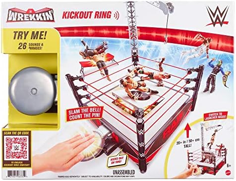 Mattel WWE Wrekkin' Kickout Ring Playset with Accessories & 2 Play Modes, Includes Launcher, Crane, WWE Championship & More, 13-inch x 20-inch