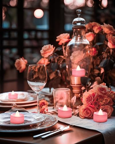 BEICHI Flameless Candles, 24-Pack LED Tea Lights Candles Battery Operated, Electric Fake Tealight Candles, Votive Candles Bulk for Halloween, Christmas, Valentine's Day, Wedding (Pink Candles)