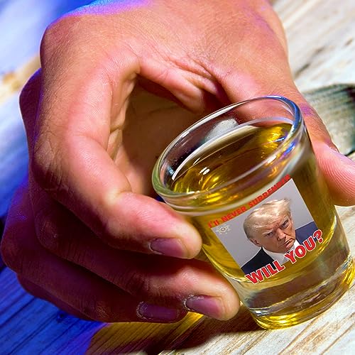Patriots Cave - Trump Mugshot Shot Glass | Trump Lovers Gift | Gift for Him - Set of 4 (2 oz)