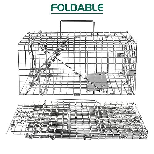 EPESTOEC 17.3" Heavy Duty Squirrel Trap, Folding Live Small Animal Cage Trap, Humane Cat Traps for Stray Cats, Rabbits, Raccoons, Skunks, Possums and More Rodents, Catch and Release.