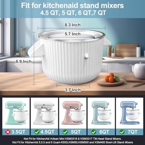 Ice Cream Maker & Shaved Ice Attachment for Kitchen aid Mixer, Kitchenaid Accessories Set Includes Shaved Ice Machine with 8 Ice Molds and Ice Cream Gelato Maker for 4.5 Qt & Larger Stand Mixers