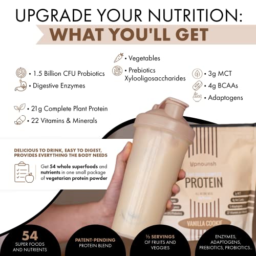 UpNourish Plant-Based Protein Meal Replacement Shake! Keto, Vegan-Friendly Lifestyles. Gluten & Dairy-Free Smoothie with Essential Vitamins, Minerals, and Low Carbs - Vanilla Cookie, 15 Servings