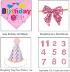 ADOGGYGO Dog Birthday Party Supplies, Boy Girl Dog Birthday Hat with Numbers Dog Pet Birthday Bandana Hat Bow Set for Large and Extra Large Dogs (X-Large, Pink)