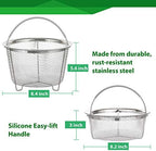 AOZITA Steamer Basket for Instant Pot Accessories 6 qt or 8 quart - 2 Tier Stackable 18/8 Stainless Steel Mesh - Silicone Handle - Vegetable Steamer Insert, Egg Basket, Pasta Strainer,Silver