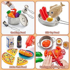 Pretend Play Accessories - 52pc Kids Kitchen Playset with Play Food, Stainless Steel Cookware, Toys Pots and Pans, Toddler Kitchen Set with Cuttable Toy Food - Boys and Girls Gift