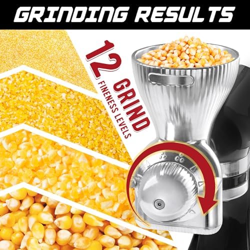 GLINK All Metal Grain Mill Attachment Fit for KitchenAid Stand Mixer,12 Levels Flour Grinder Accessories, Grain Mill Attachment Fit for Grinding Wheat, Corn, Oats, Buckwheat, Millet and Other Cereals