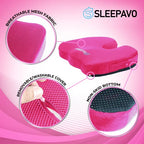 Sleepavo Pink Memory Foam Seat Cushion for Office Chair - Pillow for Sciatica, Coccyx, Back, Tailbone & Lower Back Pain Relief - Orthopedic Chair Pad for Lumbar Support in Office Desk, Car, Airplane