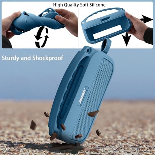 co2CREA Hard Case and Silicone Case Replacement for Bose New SoundLink Flex 2nd Gen/Bose SoundLink Flex Bluetooth Portable Speaker, Protective Case with Carabiner and Shoulder Strap (Blue Dusk Case)