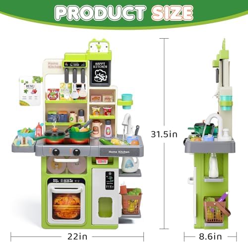 Kids Play Kitchen Set, Toddler Kitchen Playset with Sound & Light, Cooking Stove with Steam, Play Sink, Play Food Toy and Kitchen Accessories, Kitchen Toy for Kids Girls Boys 1-3
