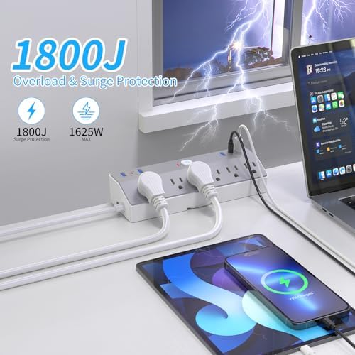 Desk Clamp Power Strip Tall, 40W Fast Charging Station,Desk Mount Desk Shelf with 6 Outlets 6USB Ports (2USB C), 10Ft Extension Cord Desk Accessories Home Office Essentials, Fit 2.48" Tabletop Edge
