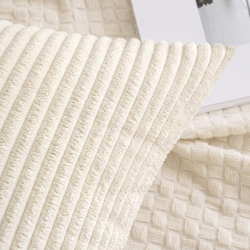 MIULEE Pack of 2 Corduroy Pillow Covers Soft Soild Cushion Cases Decorative Square Christmas Throw Pillow Covers Cream White Pillowcases for Sofa Bedroom Car 20 x 20 Inch 50 x 50 Cm