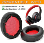 Life Q10 Ear Pads Replacement Ear Cushion Foam Soft Earpads Compatible with Anker Soundcore Life Q10 / Q10 BT/Life 2 NEO Bluetooth Headphones Ear Cushion (Black/Red)