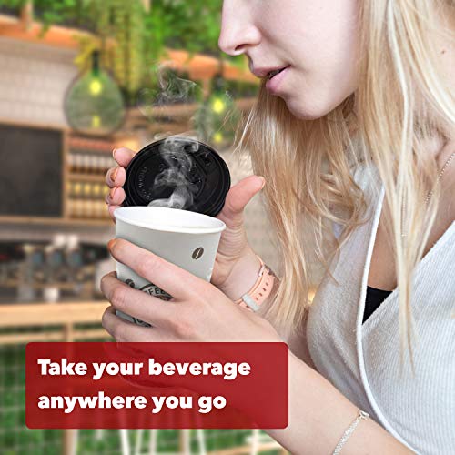 JUST PACK IT [16 oz - 100 Sets with Lids PREMIUM Paper Hot Coffee Cups with Resealable Lids - Leak Free To Go Disposable Hot Beverage Drinks