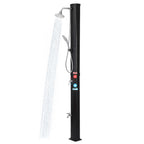 9.3 Gallon Solar Heated Outdoor Shower, 7.2FT Height, 360°Rotating Rainfall + 6FT Handheld Shower + Foot Faucet, Freestanding Black Poolside Shower with Hot & Cold Water Adjustment