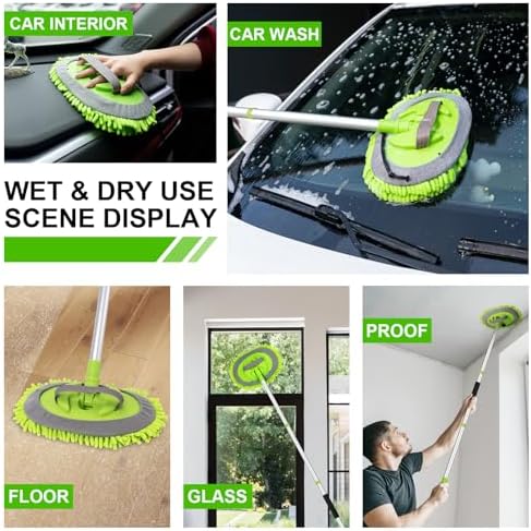 Ordenado 62" Car Wash Brush Kit Mitt Mop Sponge with Long Handle Chenille Microfiber Car Cleaning Brush Kit Supplies Car Washing Mop Kit Car Care Kit of Scratch-Free Replacement Head for Car RV Truck