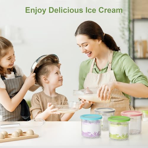 4 Pack Creami Pint Containers and Lids for Ninja, Compatible with Ninja NC299 NC300 Series Creami Maker Maker Machine Accessories, BPA Free & Dishwasher Safe, Assorted Colors