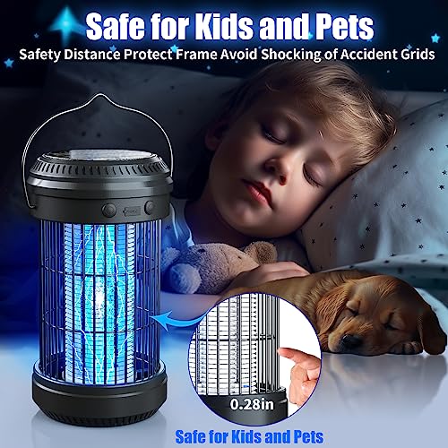 Solar Bug Zapper Outdoor, Electric Mosquito Zapper with 3600mAh Rechargeable Battery for Home, Backyard, Camping, 4200V High Powered 3 in 1 Fly Insect Killer for Mosquitoes, Gnats, Flies, Moths