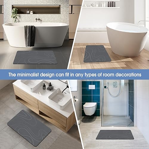 Veeloim Stone Bath Mat Diatomaceous Earth Bath Mat Super Absorbent Stone Bath Mats for Bathroom/Kitchen Counter Quick Drying Diatomite Bath Stone Mat Natural Non-Slip Easy to Clean(23.6×15.4")