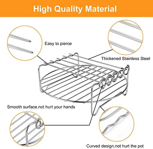 Air Fryer Rack for Air Fryer Oven, Set of 2 Multi-purpose Air Fryer Accessories Metal Double Layer Wire Rack with Skewer for Ninja, Power XL, Cosori, Instant Pot, Gourmia, Chefman, Dishwasher Safe