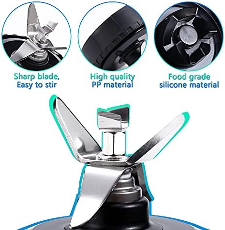 Blender Replacement Parts Compatible with Nutri Ninja, 5 Fins Extractor Blade, 2×16oz Cups with To-Go Lids, 3×Rubber Gasket Accessories for Ninja QB3000/QB3000SSW/QB3004/QB3005/QB3001
