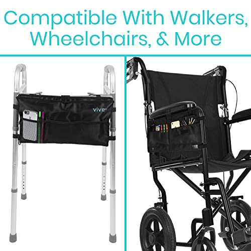 Vive Walker Bag - Accessories Wheelchair Basket Pouch (Water Resistant) - Seniors Caddy Accessory Attachment for Folding, Rolling Walkers - Carry Storage Carrier Tote - Lightweight, Universal Size