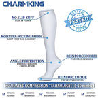 CHARMKING Compression Socks for Women & Men (8 Pairs) 15-20 mmHg Graduated Copper Support Socks are Best for Pregnant, Nurses - Boost Performance, Circulation, Knee High & Wide Calf (L/XL, White)