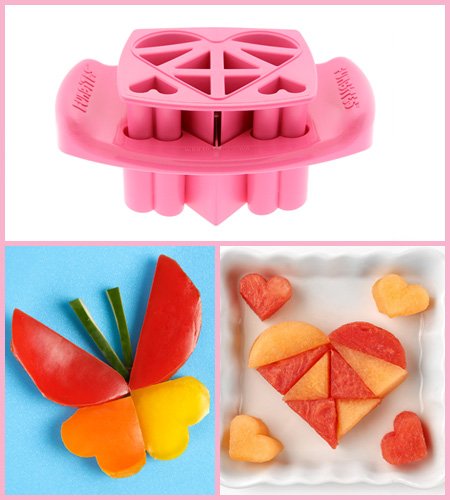 FunBites Food Cutter Green Squares/Pink Hearts/Orange Triangles, Sandwich Cutter for Kids, Bento Lunch Box Accessory Cuts Food into Bite-Size Shapes, Great for picky eaters.