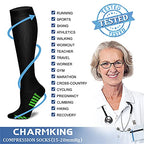 CHARMKING Compression Socks for Women & Men (8 Pairs) 15-20 mmHg Graduated Copper Support Socks are Best for Pregnant, Nurses - Boost Performance, Circulation, Knee High & Wide Calf (S/M, Multi 32)