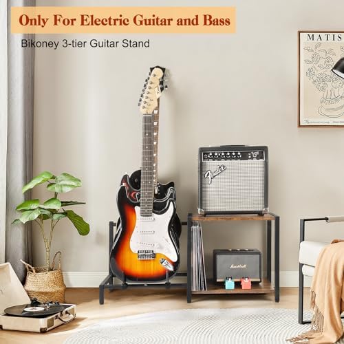 Bikoney Guitar Stand,3 Electric Bass Guitar Stand Floor with Guitar Amp Stand,Guitar Rack for Multiple Guitars and Guitar Accessories, Adjustable Guitar Holder, Guitar Display for Music Studio Home