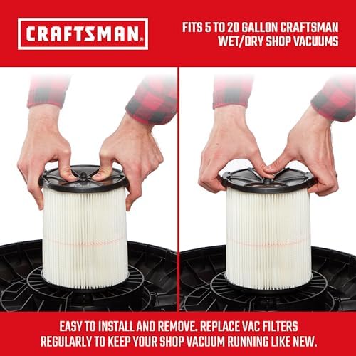 CRAFTSMAN CMXZVBE38779 Genuine General Purpose and Wet Application Wet Dry Vac Replacement Vacuum Filters for Most 5 to 20 Gallon CRAFTSMAN Shop Vacuums, Easy Installation, Liquid and Dry Pick-ups
