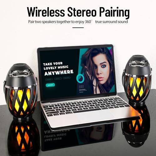 2 Pack Outdoor Bluetooth Speakers Waterproof Wireless, Birthday Gifts for Men Dad, LED Flame Ambient Light, Camping Patio Accessories, Unique Gifts for Him Husband Boyfriend Dad Gifts