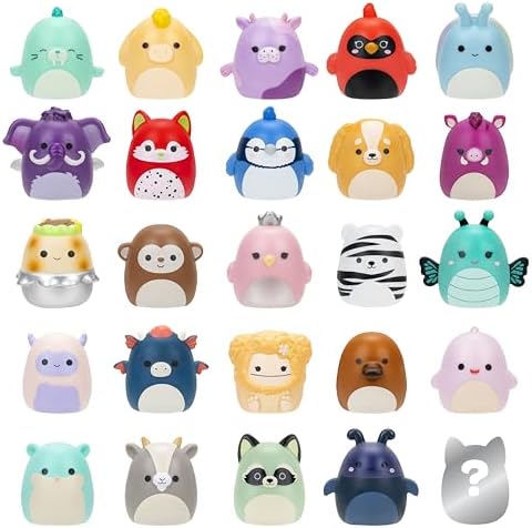 Squish-a-longs by Squishmallows 25 Pack - Series 2 - (25) 1” Mini-Squish, 5 Accessories, 1 Ring, & 1 Collector’s Guide - 2 Chase Figures - Collect, Trade, & Play