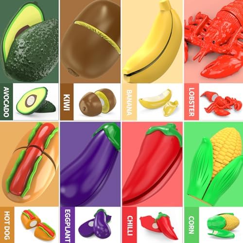 120 Pcs Cutting Play Food Toy for Multiple Kids with 2 Colors Storage Baskets, Kitchen Pretend Food Set for Toddler, Kitchen Toys Accessories, Fake Food/Fruit/Vegetable, Birthday Gifts for Boy Girl