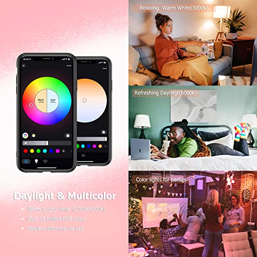 MagicLight Smart Light Bulbs 4 Pack A19/E26 Color Changing 60W Equivalent Dimmable White 2700-6500K Music Sync Schedule WiFi & Bluetooth RGB LED Bulbs Works with Alexa & Google Home