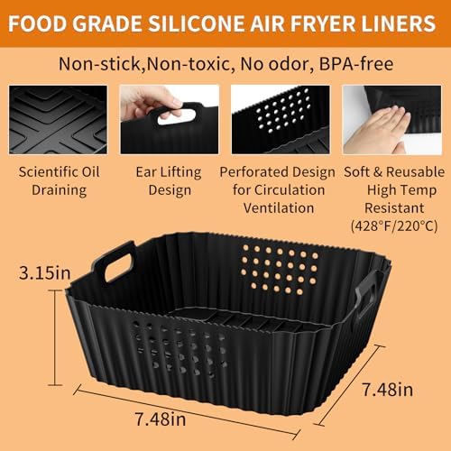 HOMELYLIFE Silicone Liners for Ninja AF141 5QT & AF181 6.5QT, Replacement Baking Square Liners for 5-6.5QT Air Fryers, 2 Pcs