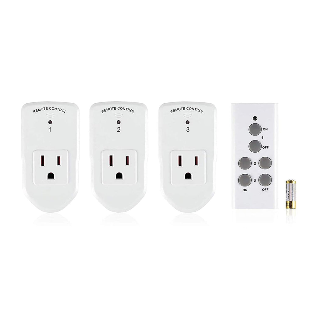 BN-LINK Wireless Remote Control Outlet Electrical Switch for Lights, Fans, Christmas Lights, Small Appliance, 100ft Long Range White (Learning Code, 3 Outlets +1 Remote) 1200W/10A, ETL & FCC Certified