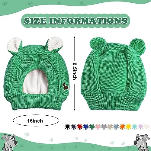 Quiet Ears for Dogs, Dog Ear Muffs Noise Protection Knitted Dog Hats Pet Ears Warm Dog Ear Cover Winter Hat Dog Snood Head Wrap Bunny Costume for Medium to Large Dogs Cats Pets (Green)