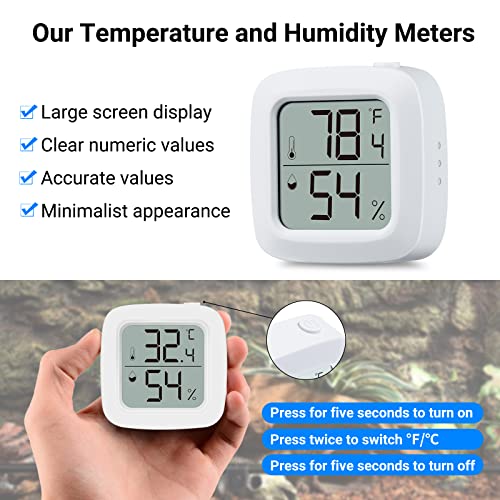 Reptile Tank Thermometer, Aggforbl High-Accuracy Digial Display Reptile Terrarium Thermometer Hygrometer for Pet Rearing Box, wiht Double Sided Tape (White, 2)