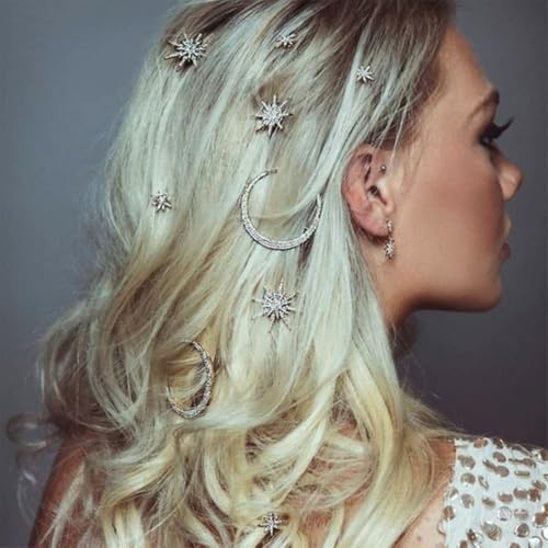 Bartosi Rhinestone Moon Hair Clips Star Hairpins Crystal Decorative Bobby Pins Retro Bride Wedding Hair Pins Side Clip Hair Accessories for Women and Girls (Pack of 3) (Bronze)