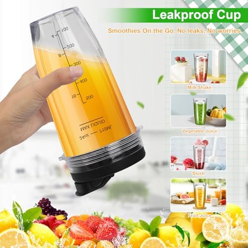 Blender Cups Replacement for Ninja, 24oz Ninja Blender Cups with To-Go Lids Compatible with Ninja BL450, BL456, BL480, BL2012, BL2013, BN401, BN751, BN801, SS101, SS151 (3 Pack)