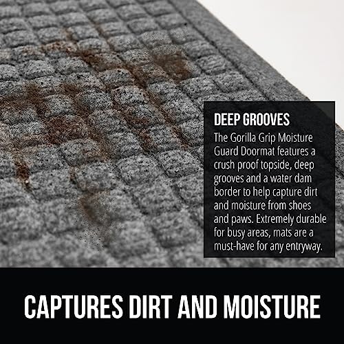 Gorilla Grip Ultra Absorbent Moisture Guard Doormat, Absorbs Up to 6 Cups of Water, Stain and Fade Resistant, Spiked Rubber Backing, All Weather Mats Capture Dirt, Indoor Outdoor, 47x35, Grey