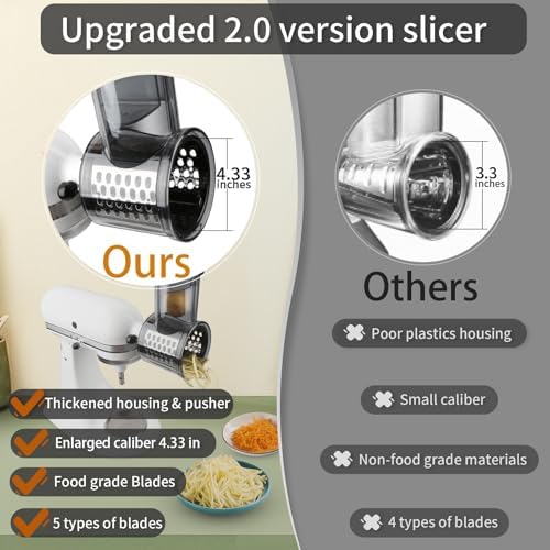 Slicer Shredder Attachments for KitchenAid Stand Mixers, Cheese Grater, Salad Maker, Vegetable Shredder, Food Slicers Chopper Grinding Powder Accessories with Upgraded 5 Blades
